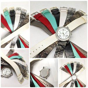 Bizou Metallic Silver Watch W/ 8 Interchangeable Straps Set